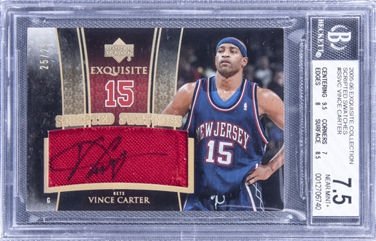 2005-06 UD "Exquisite Collection" Scripted Swatches #SSVC Vince Carter Signed Game Used Patch Card (#25/25) - BGS NM+ 7.5/BGS 10